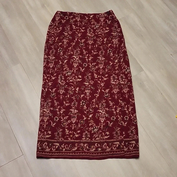 Charter Club Dresses & Skirts - Charter Club Petite Maroon Floral Long Wrap Skirt Womens Size 8P
